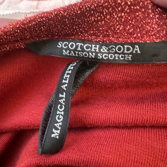 Anthropologie Scotch & Soda Red Melodie Metallic Shimmer Ruffle Blouse Size S - Picture 6 of 6